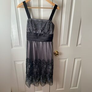 VINTAGE Kathy Roberts Black/Gray Embroidered Floral Tulle Metallic Party Dress 6